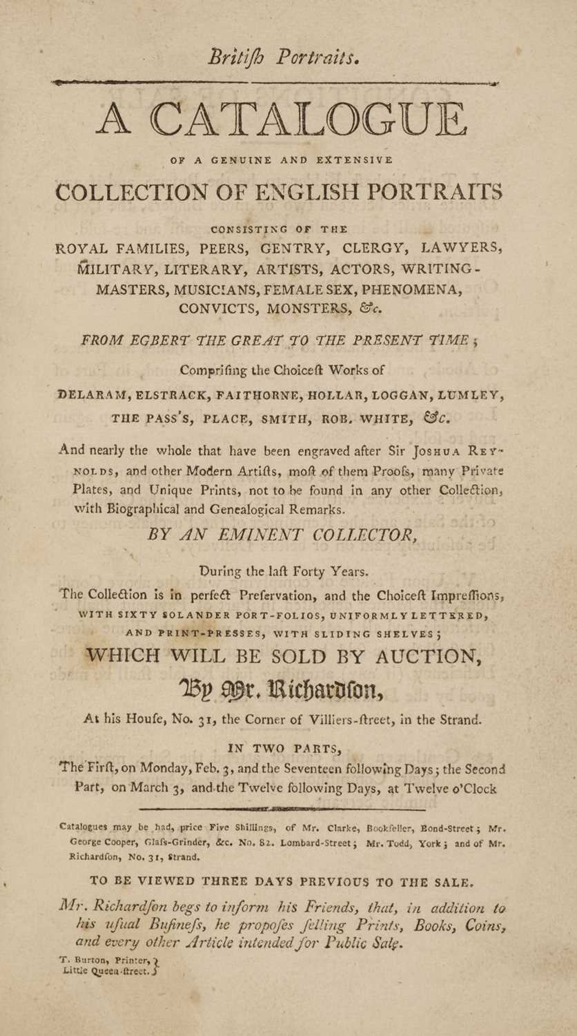 Lot 397 - Auction catalogue. Catalogue of Sir William Musgrave's Collection of English Portraits, 1800