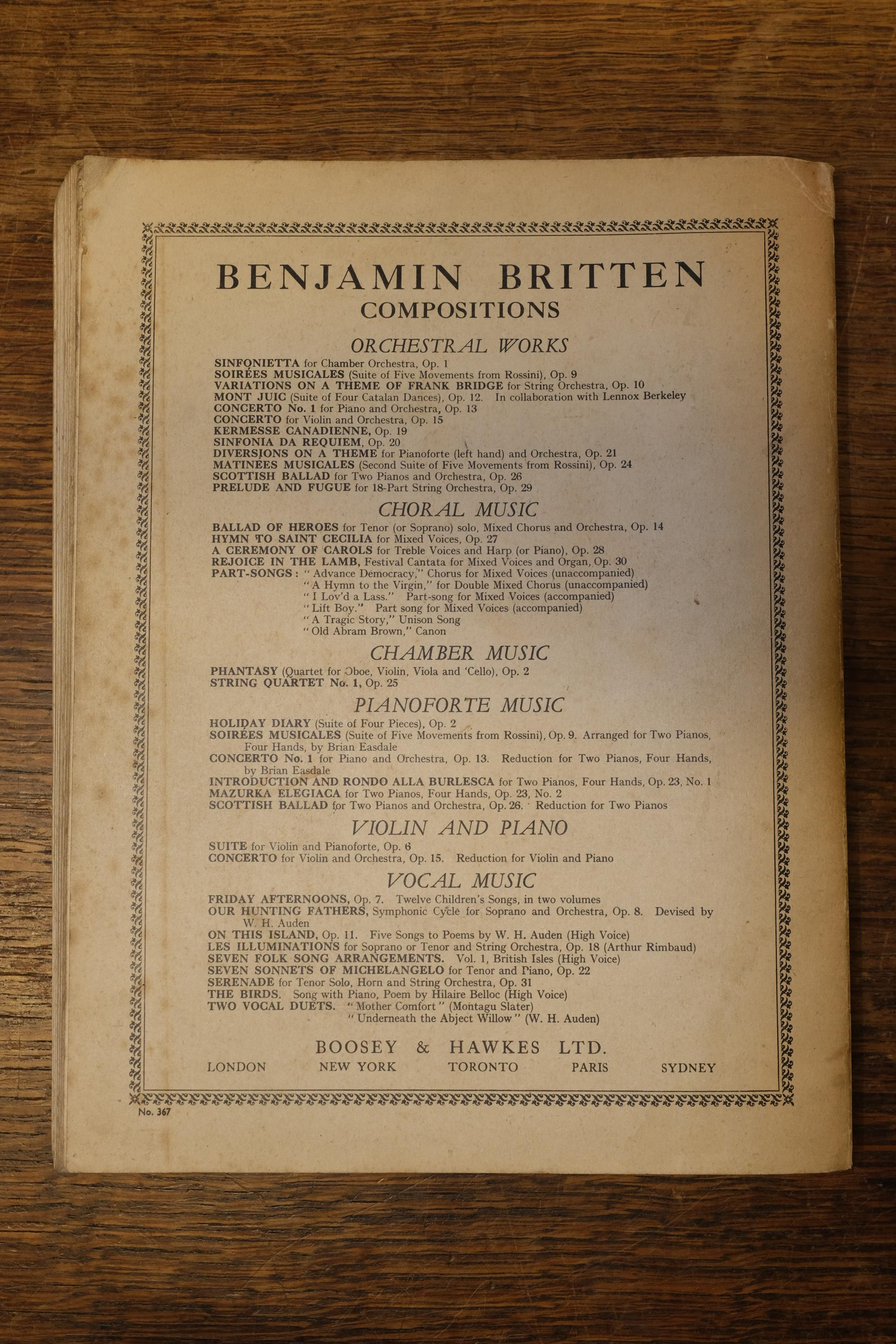 Lot 432 - Britten (Benjamin). Peter Grimes Vocal Score,