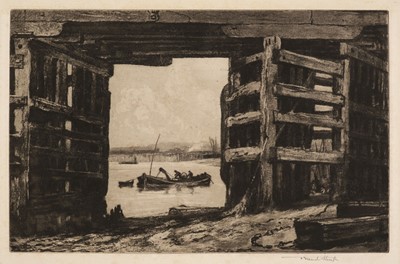 Lot 355 - Short (Frank, 1857-1945). A Span of Old Battersea Bridge, aquatint and soft ground etching