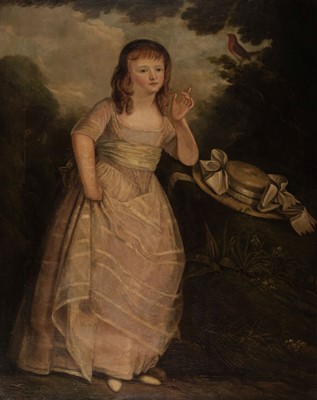 Lot 77 - English School. Portrait of a young girl and a robin, circa 1770s-1790s