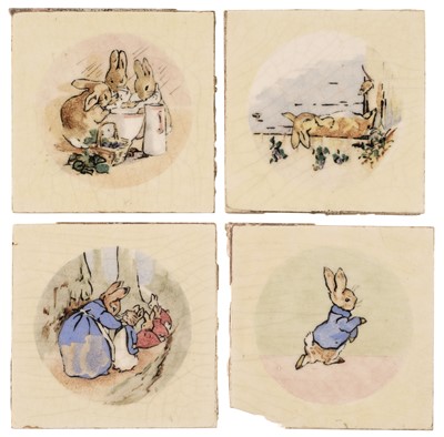 Lot 619 - Potter (Beatrix). 4 earthenware 'Peter Rabbit' tiles, issued by Frederick Warne & Co. Ltd, circa 1930