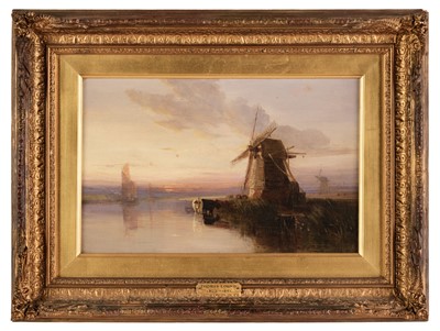 Lot 142 - Lound (Thomas, 1802-1861). Estuary Landscape with Windmill and Cattle, oil on canvas