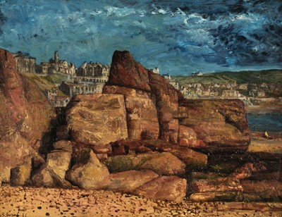 Lot 272 - Eurich (Richard, 1903-1992). Rocks at Port Erin, Isle of Man, 1965, oil on board