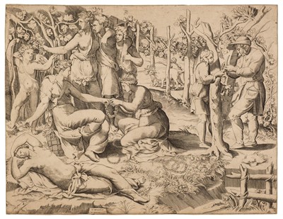 Lot 6 - Bonasone (Giulio, 1498-1580). Flora and her Nymphs, after Jiulio Romano, circa 1531