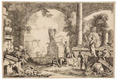 Lot 40 - Ricci (Marco, 1676/79-1729/30). Landscape with Ruins, & Landscape with a Village on a Hill, 1730