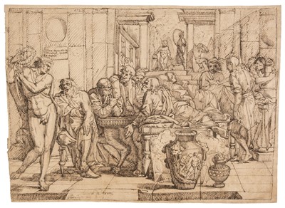 Lot 32 - Spanish School. Plato's Symposium, after Pietro Testa, pen & ink, late 17th/early 18th c.