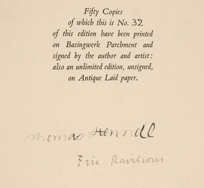 Lot 601 - Hennell (Thomas). Poems, with four engravings on wood by Eric Ravilious, signed, 1936