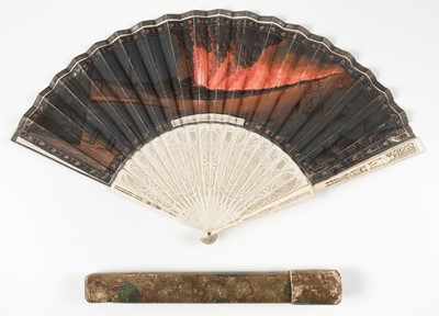 Lot 496 - Historical Fan. The Eruption of Vesuvius at Night, 15th June 1794, Naples, Italy, circa 1794