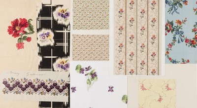 Lot 464 - Samples. A collection of fabric and wallpaper samples and designs, late 19th-20th century