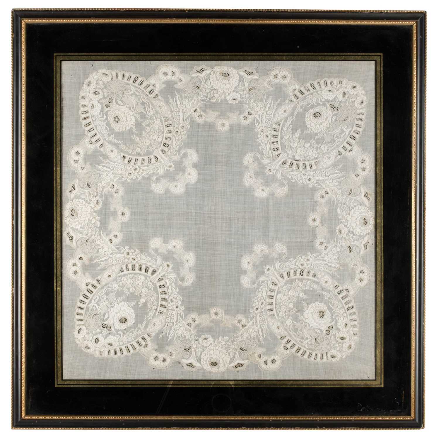 Lot 440 - Embroidery. A framed piece of fine whitework, Victorian