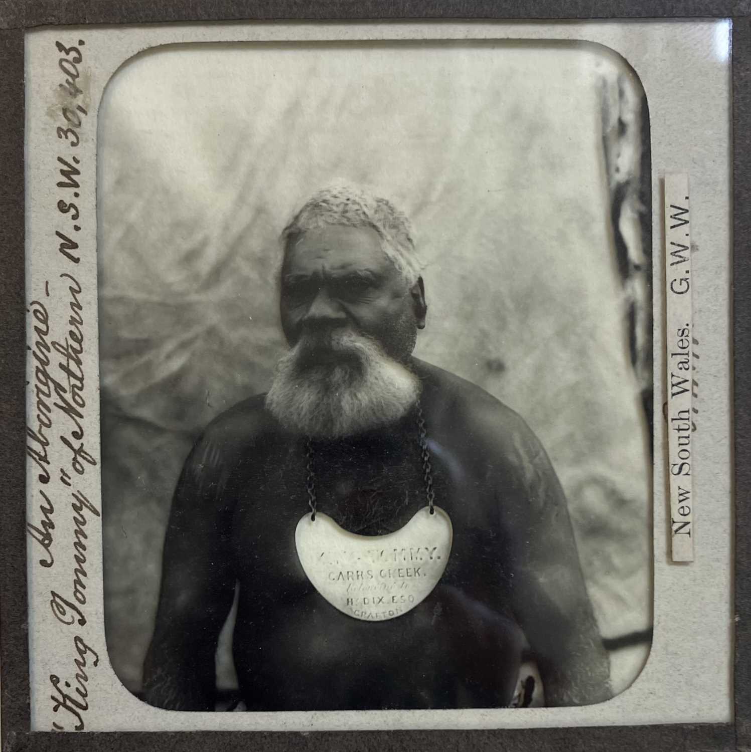 Lot 4 - Australia. 'An Aborigine – “King Tommy”...', c. 1885, diapositive glass lantern