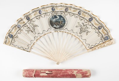 Lot 493 - Decorative Fan. Hand-painted fan with spangles, [Mrs Catherine] Clarke, Fan Maker, circa 1780