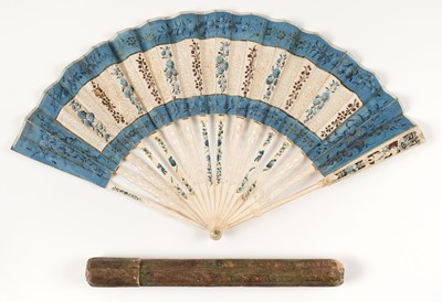 Lot 490 - Decorative Fan. A hand-painted and pierced lace paper fan, circa 1800