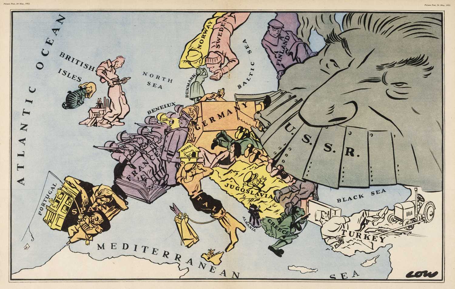 Lot 117 - Europe. Low (David), Untitled Satirical Map of Cold War Europe, The Picture Post, 1952