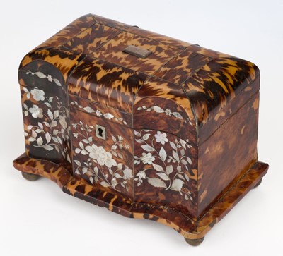 Lot 591 - Tea caddy. A Victorian tortoiseshell and mother-of-pearl tea caddy
