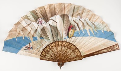 Lot 491 - Decorative Fan. A hand-painted fan depicting children and birds, circa 1870