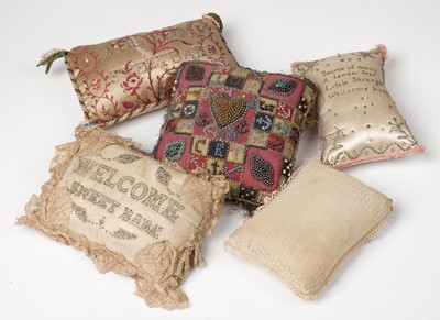 Lot 467 - Sewing. An 18th century pinwork pincushion, & 4 others