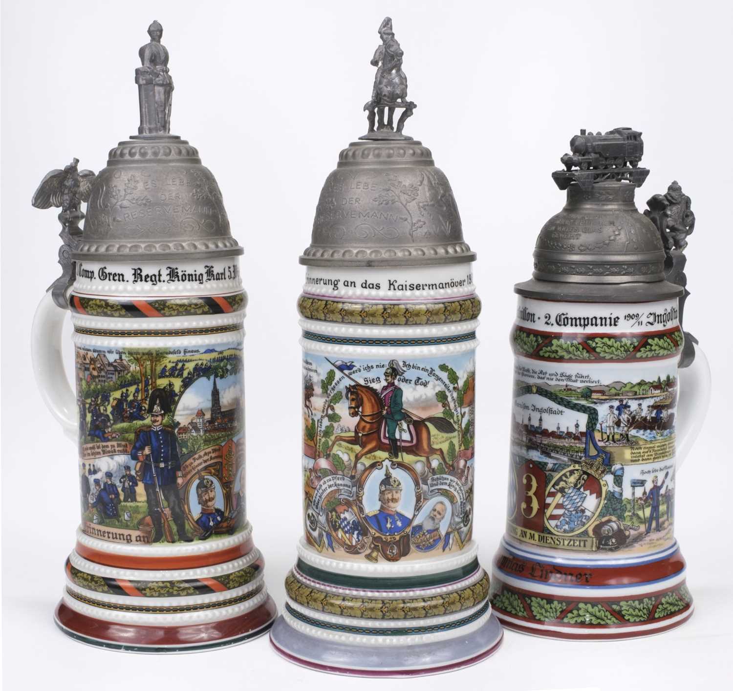 Lot 262 - German Military Beer Stein. WWI period porcelain lithophane beer steins