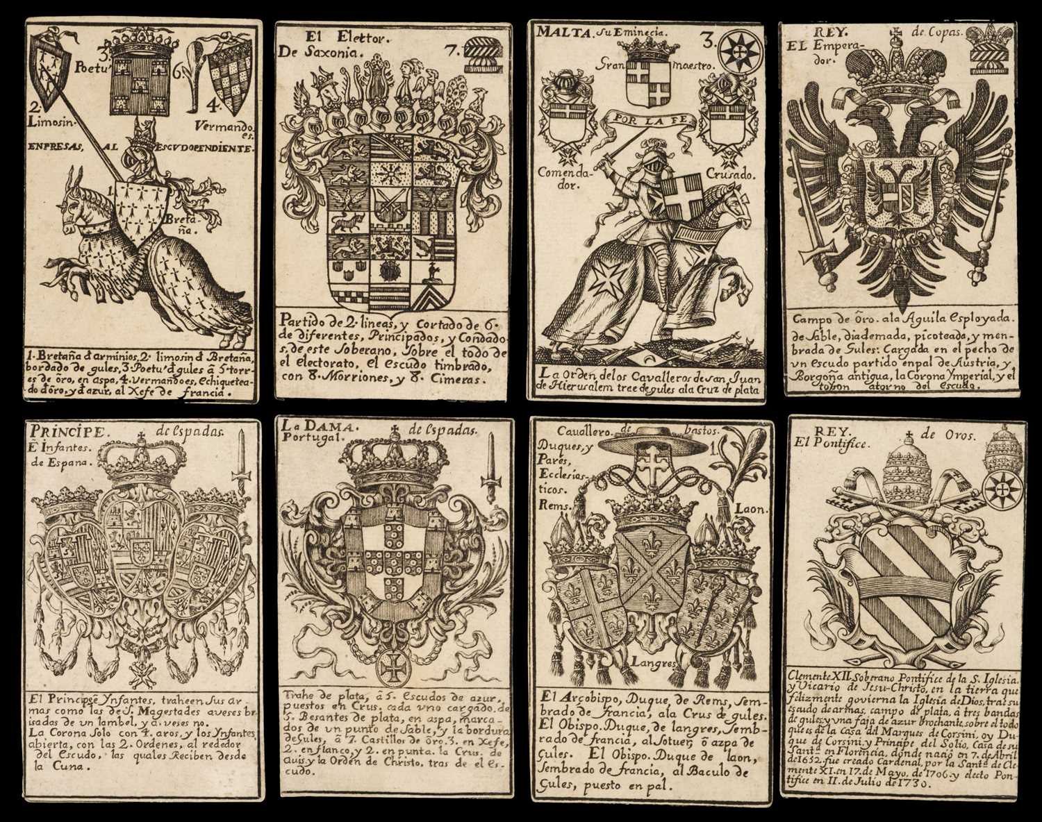 Lot 516 - Spanish playing cards. Juego de Armerías (Heraldry deck), Madrid: Antonio Marín, circa 1733