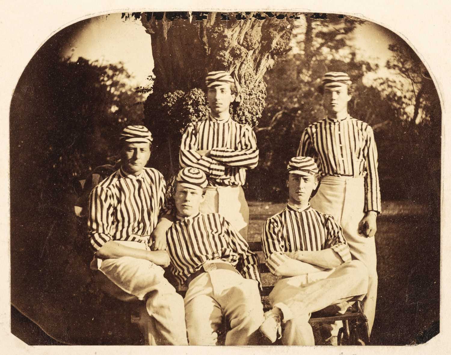 Lot 132 - Early Cricket Teams. A pair of photographs of cricket teams, c. 1855-60, albumen prints