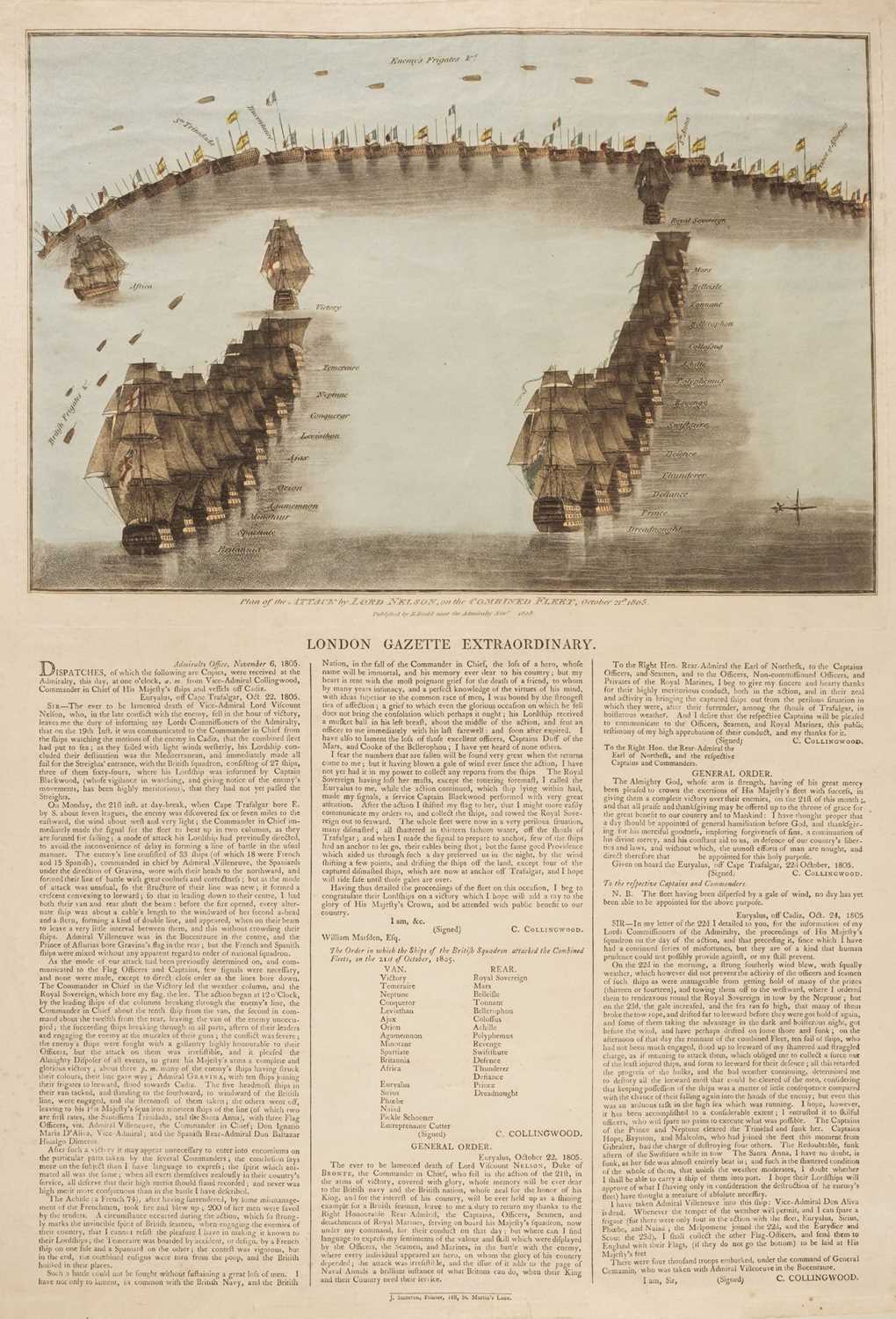 Lot 2 - Battle of Trafalgar. A Plan of the Attack by Lord Nelson of the Combined Fleet..., 1805