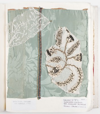 Lot 482 - Textile Samples. A large album of various 16th-19th century samples & 17th c. chalice veil