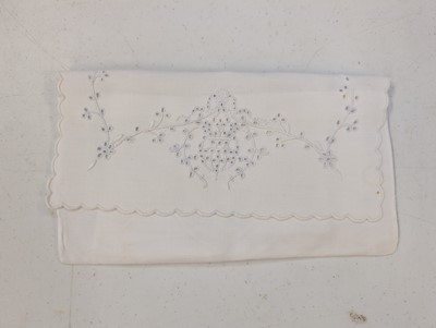 Lot 447 - Household Linen. A hand-worked filet lace and cutwork bedcover, French, circa 1900, & other items