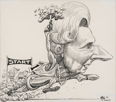 Lot 186 - Kallaugher (Kevin 'Kal', 1955-). Margaret Thatcher, and Mikhail Gorbachev, The Economist, 1983 & 1985, two pen and ink caricatures