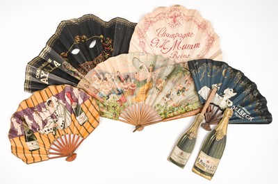 Lot 485 - Advertising Fans. A collection of fans promoting champagne, French, early 20th century