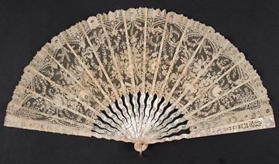 Lot 497 - Lace Fan. A Victorian Brussels lace fan, & other lace fans