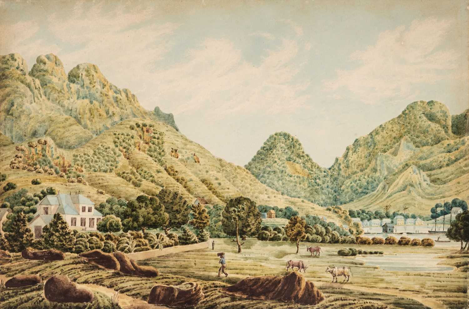 Lot 89 - Seychelles. A watercolour view of Mahe, Seychelles, c. 1863