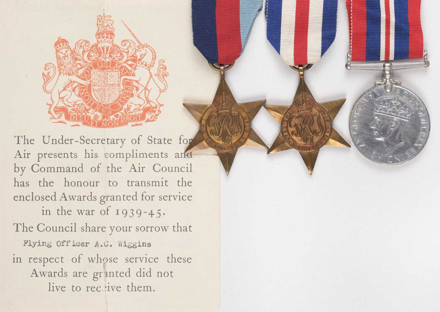 Lot 140 - Three: A WWII 'Frendly Fire' medal group attributed to Flying Officer A.C. Wiggins, 21 Squadron