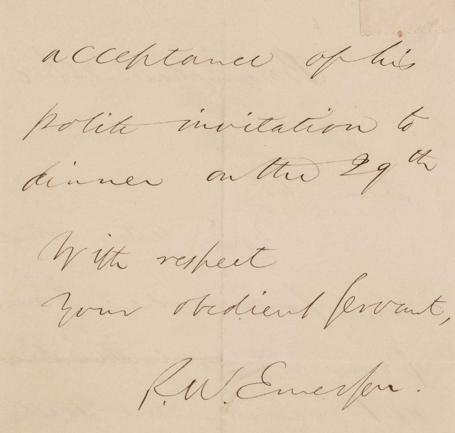 Lot 309 - Emerson (Ralph Waldo, 1803-1882), Autograph Letter Signed, Birmingham 23 December [1847]