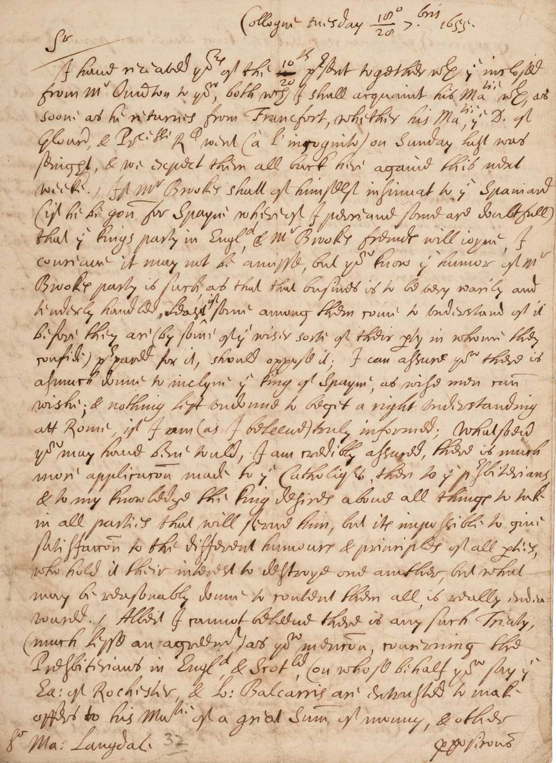 Lot 449 - Nicholas (Edward, 1593-1669), English officeholder and politician..., Autograph Letter Signed