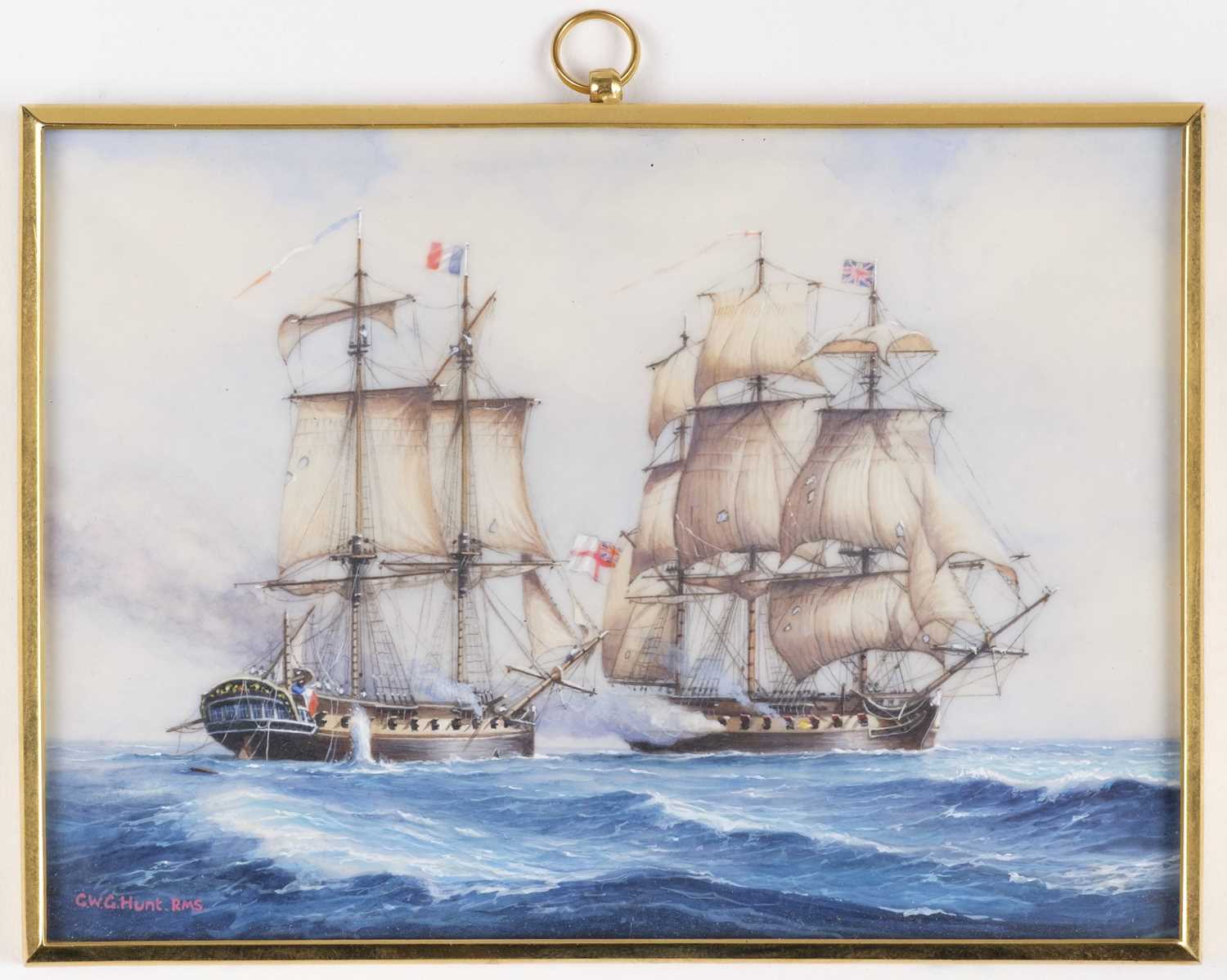 Lot 12 - Hunt (Geoff, died 2008). Napoleonic Naval Engagement, oil on board