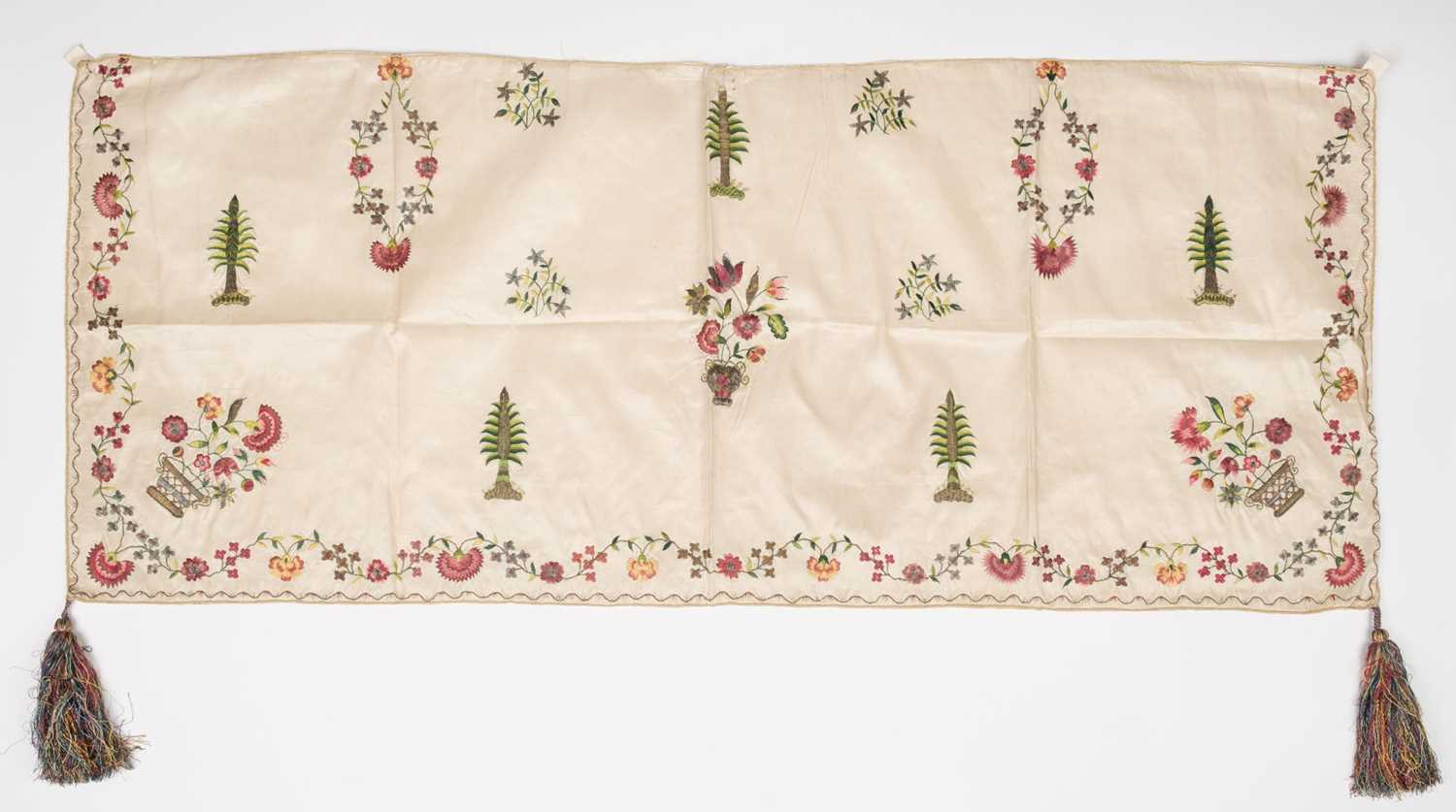 Lot 435 - Embroidered Apron. An English embroidered silk apron panel, early-mid 18th century