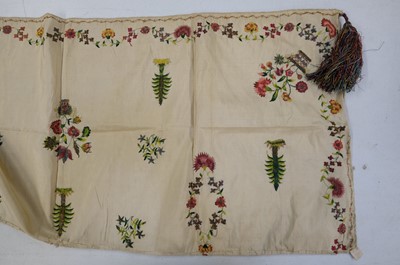 Lot 435 - Embroidered Apron. An English embroidered silk apron panel, early-mid 18th century
