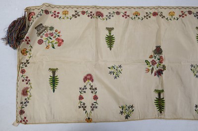 Lot 435 - Embroidered Apron. An English embroidered silk apron panel, early-mid 18th century