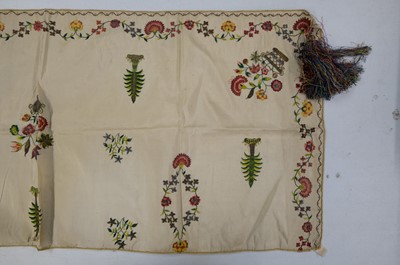 Lot 435 - Embroidered Apron. An English embroidered silk apron panel, early-mid 18th century
