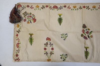Lot 435 - Embroidered Apron. An English embroidered silk apron panel, early-mid 18th century