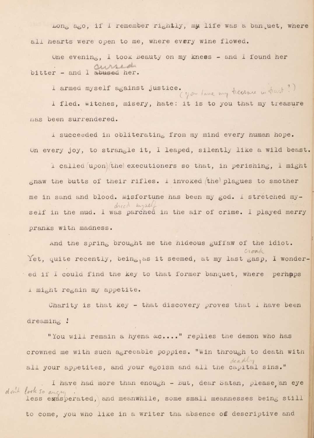 Lot 288 - Rimbaud (Arthur). A very early typed English translation of 'Une saison en enfer', by Ernest Gye, c. 1930