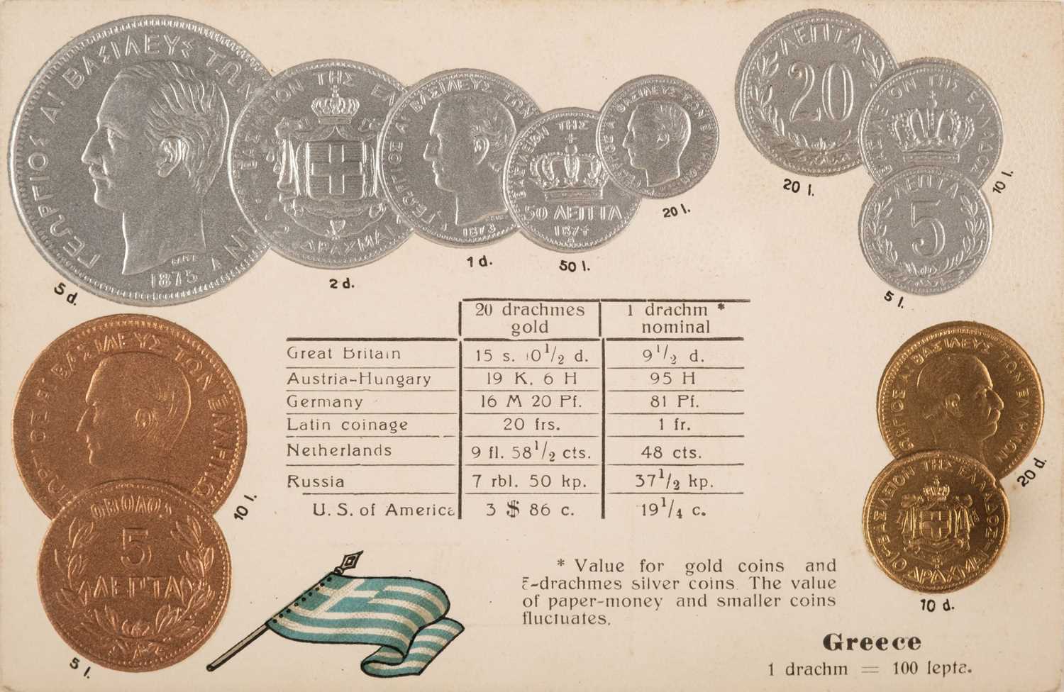 Lot 191 - Coins and Stamps postcards. A collection of