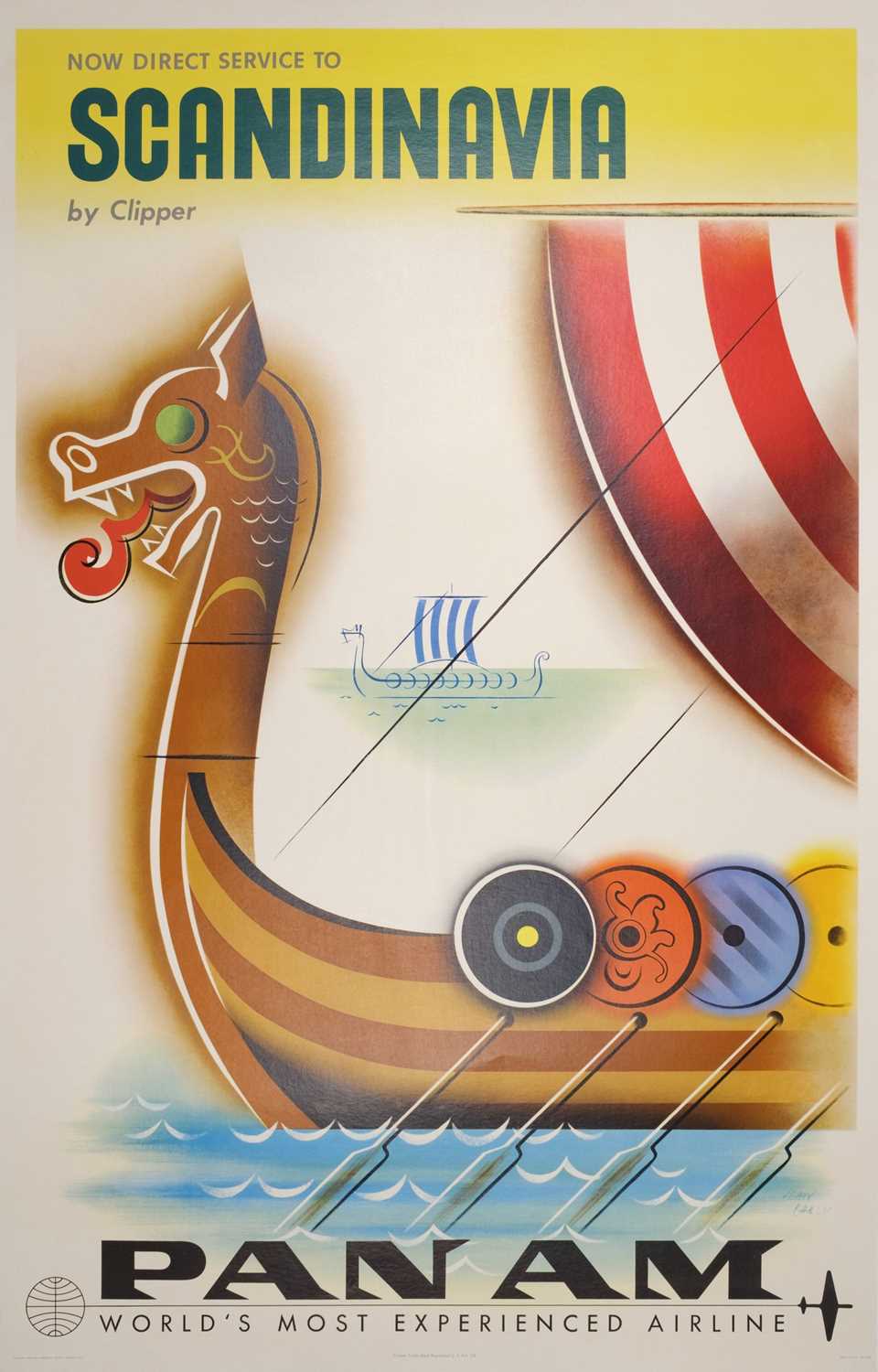Lot 246 - Pan Am – Now Direct Service, to Scandinavia by Clipper...,1958, offset lithographic poster