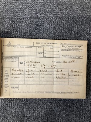 Lot 72 - WWI Telegrams. The Graphic Duplicate Telegram Book, 1914-1915