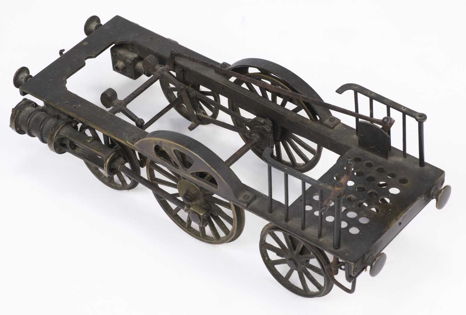 Lot 45 - Locomotive Model. A working model of the lower portion of a 2-2-2 locomotive, 19th-century