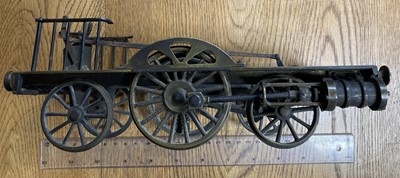 Lot 45 - Locomotive Model. A working model of the lower portion of a 2-2-2 locomotive, 19th-century