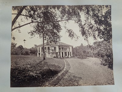 Lot 44 - Singapore. A partly broken album containing 35 albumen print photographs of Singapore
