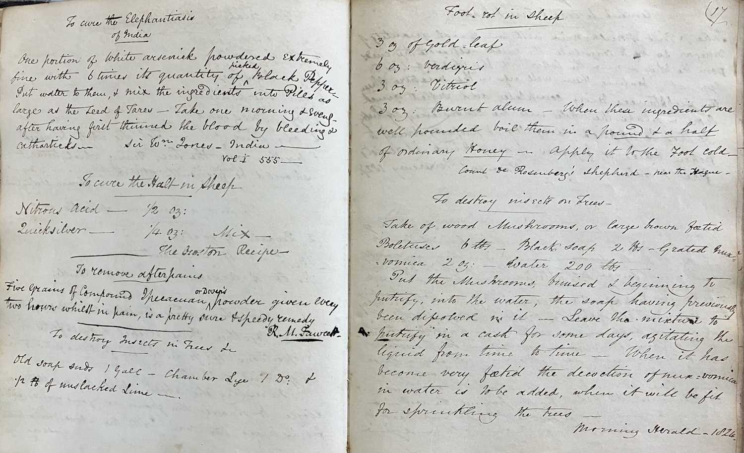 Lot 283 - Medical Receipts. A manuscript pharmaceutical and veterinary receipts book, circa 1820-1830