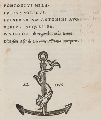 Lot 235 - Mela (Pomponius & others). Pomponius Mela. Iulius Solinus..., Venice, 1518