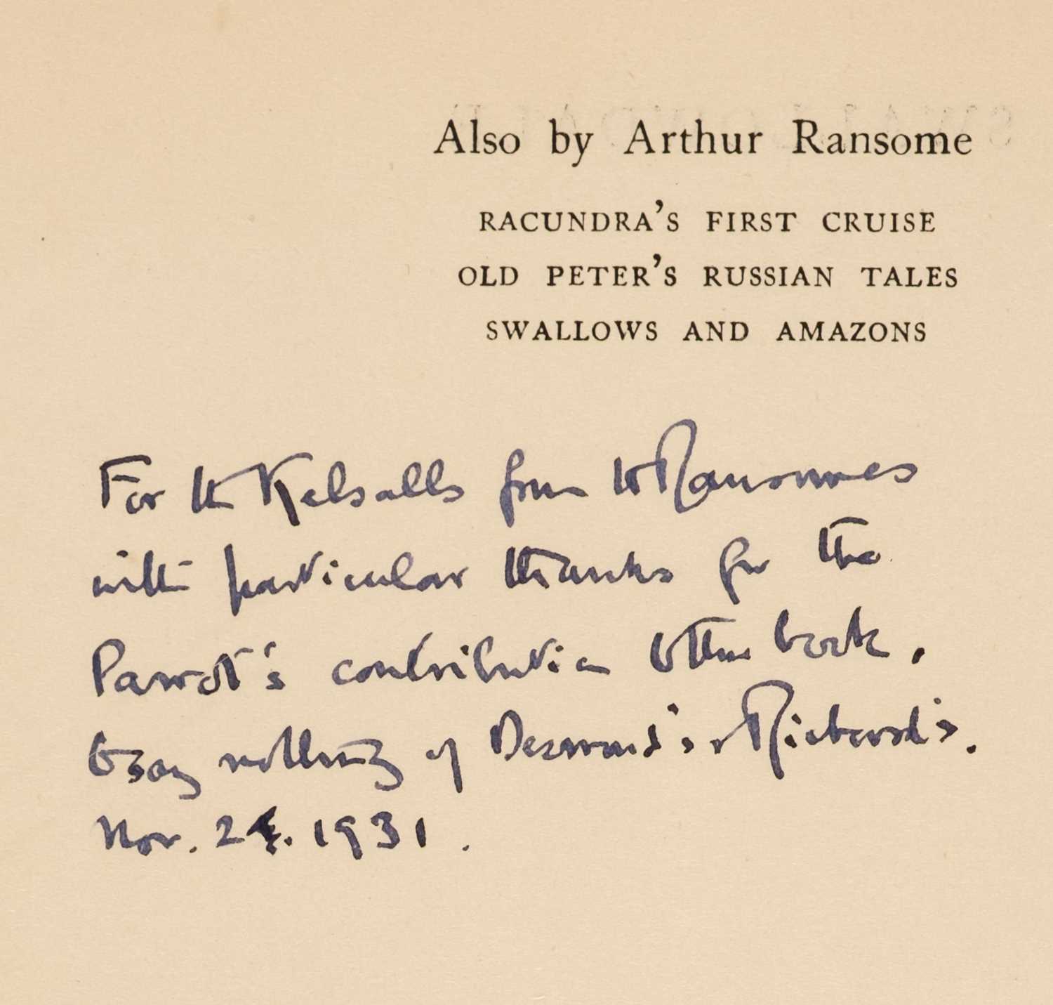 Lot 682 - Ransome (Arthur). Swallowdale, 1st edition,